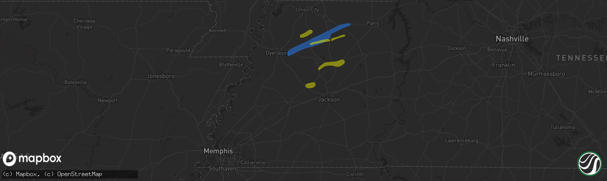 Hail map in Bells, TN on December 9, 2023