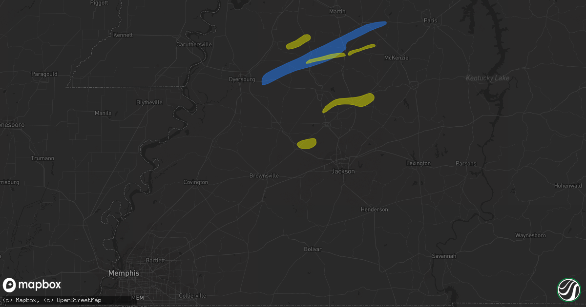 Hail map in Bells, TN on December 9, 2023