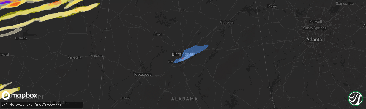 Hail map in Birmingham, AL on December 9, 2023