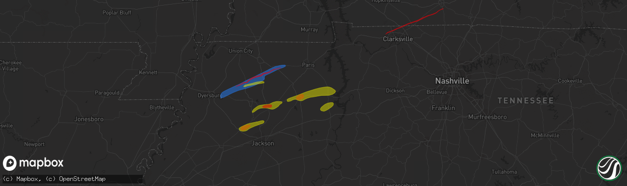 Hail map in Bruceton, TN on December 9, 2023