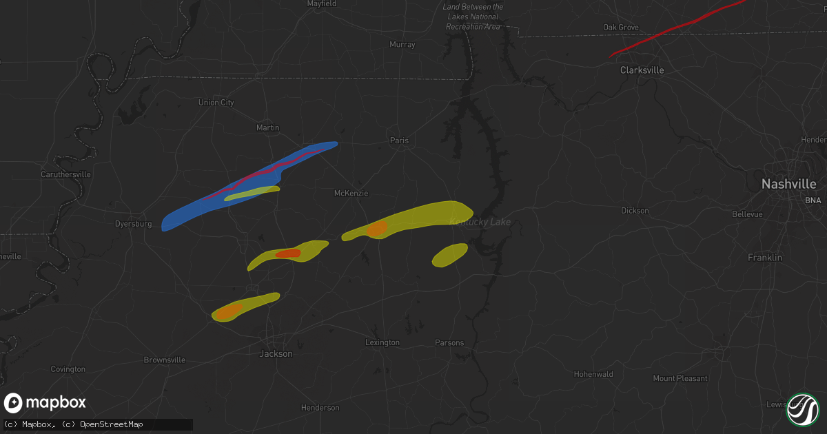 Hail map in Bruceton, TN on December 9, 2023
