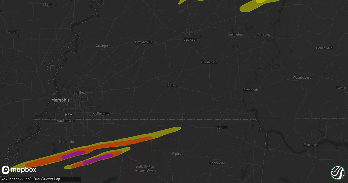 Hail map in Byhalia, MS on December 9, 2023