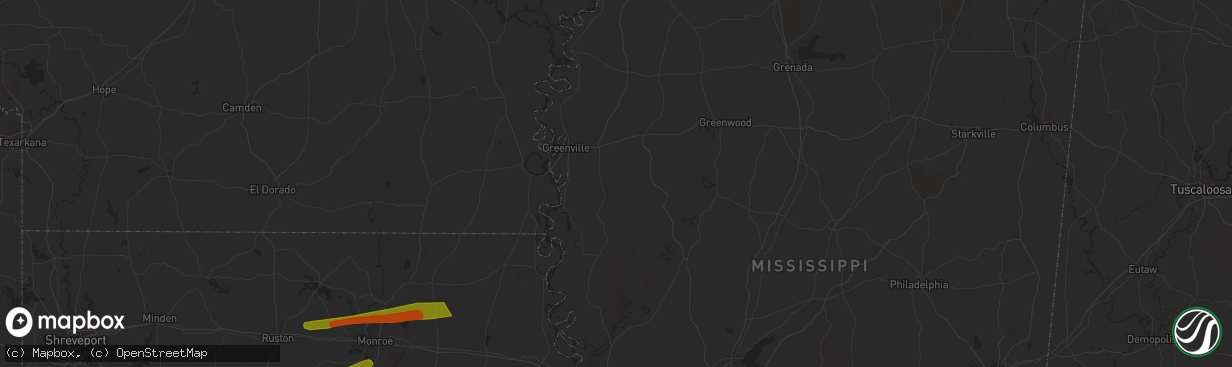 Hail map in Camden, TN on December 9, 2023