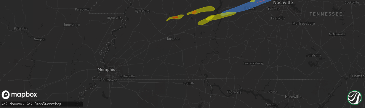 Hail map in Clarksville, TN on December 9, 2023