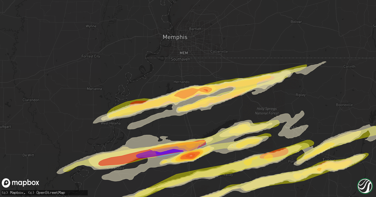 Hail map in Coldwater, MS on December 9, 2023