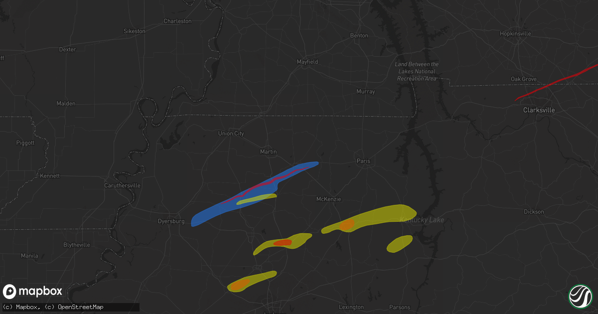 Hail map in Dresden, TN on December 9, 2023