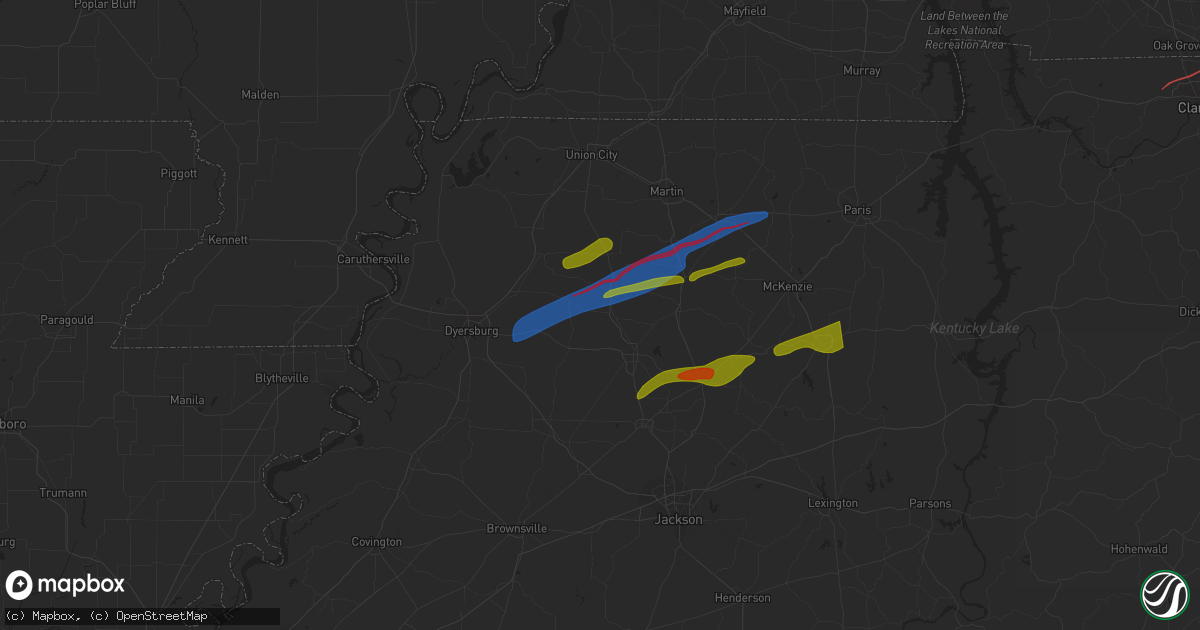 Hail map in Dyer, TN on December 9, 2023