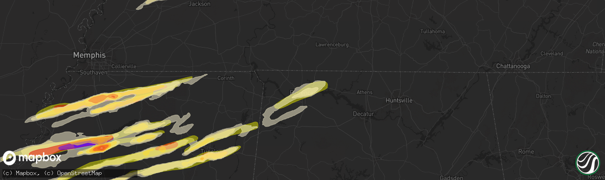 Hail map in Florence, AL on December 9, 2023