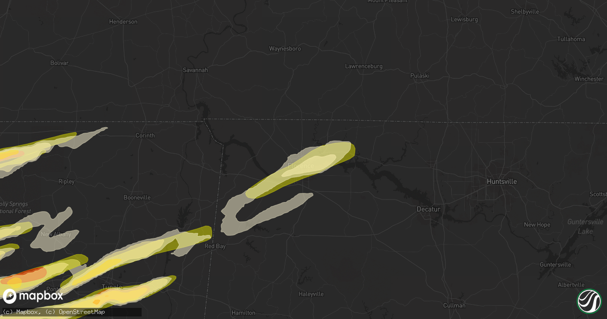 Hail map in Florence, AL on December 9, 2023
