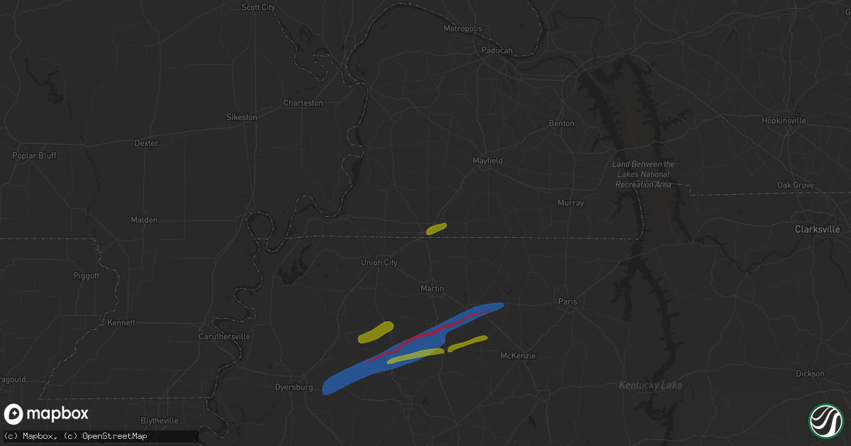 Hail map in Fulton, KY on December 9, 2023