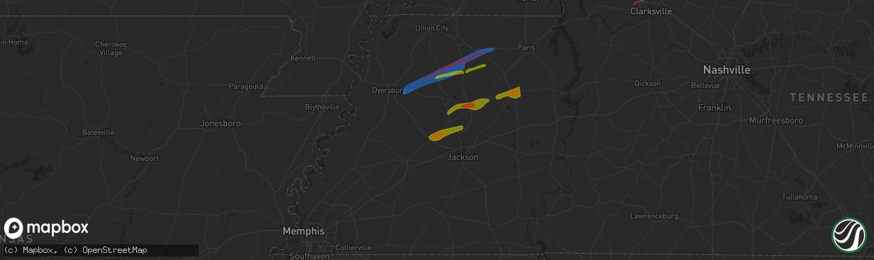 Hail map in Gadsden, TN on December 9, 2023