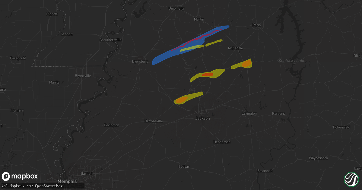 Hail map in Gadsden, TN on December 9, 2023