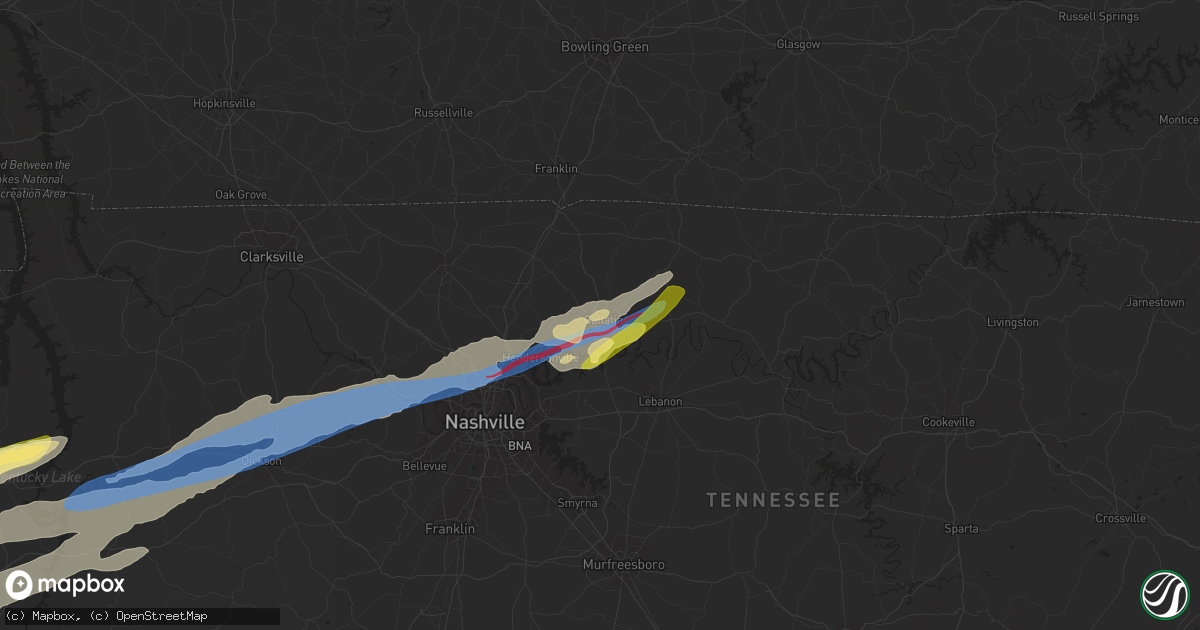 Hail map in Gallatin, TN on December 9, 2023