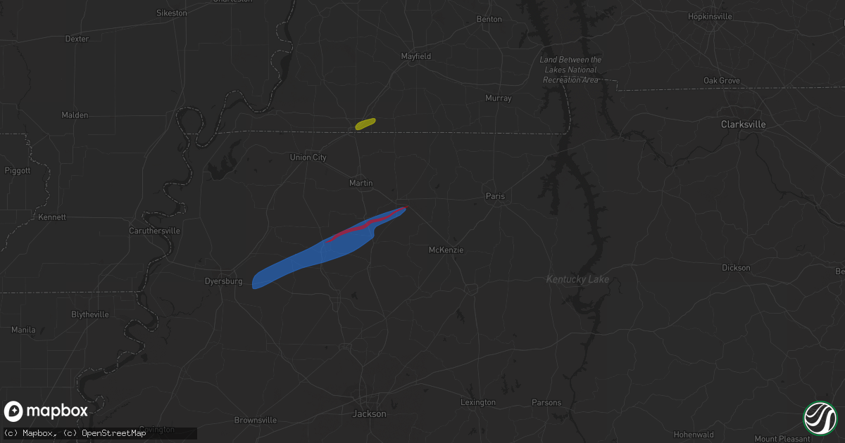 Hail map in Gleason, TN on December 9, 2023