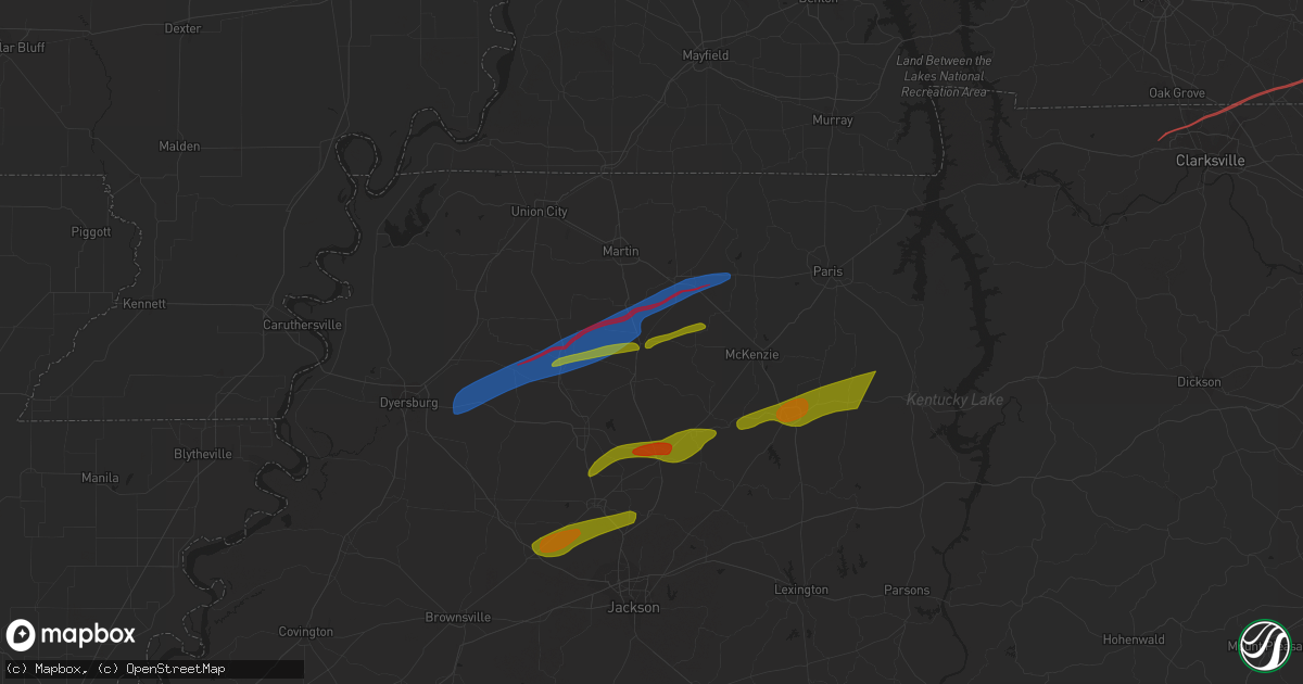 Hail map in Greenfield, TN on December 9, 2023