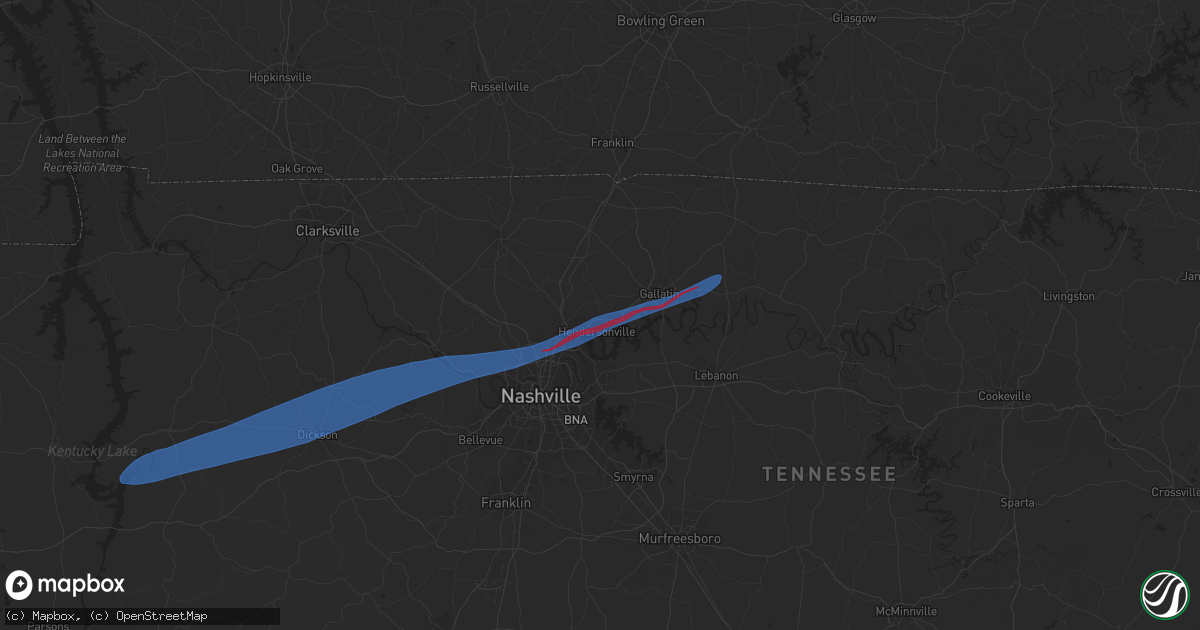 Hail map in Hendersonville, TN on December 9, 2023