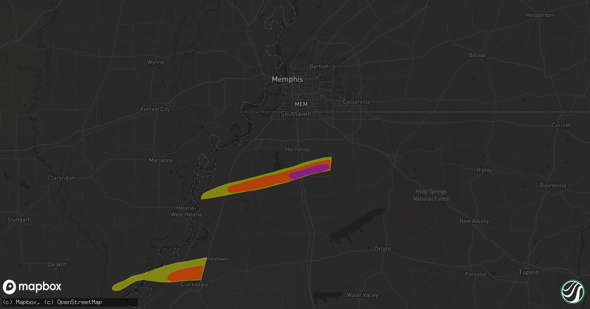 Hail map in Hernando, MS on December 9, 2023