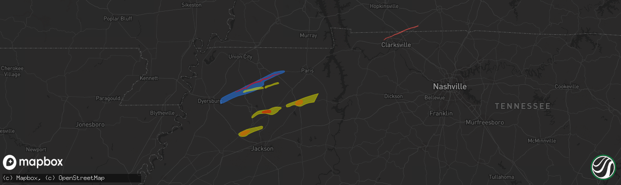 Hail map in Hollow Rock, TN on December 9, 2023