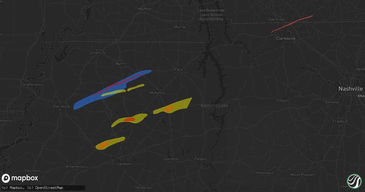 Hail map in Hollow Rock, TN on December 9, 2023