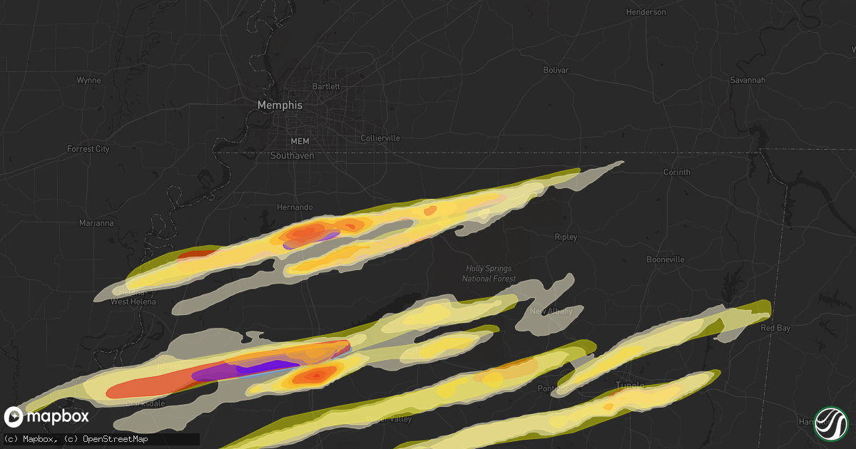 Hail map in Holly Springs, MS on December 9, 2023