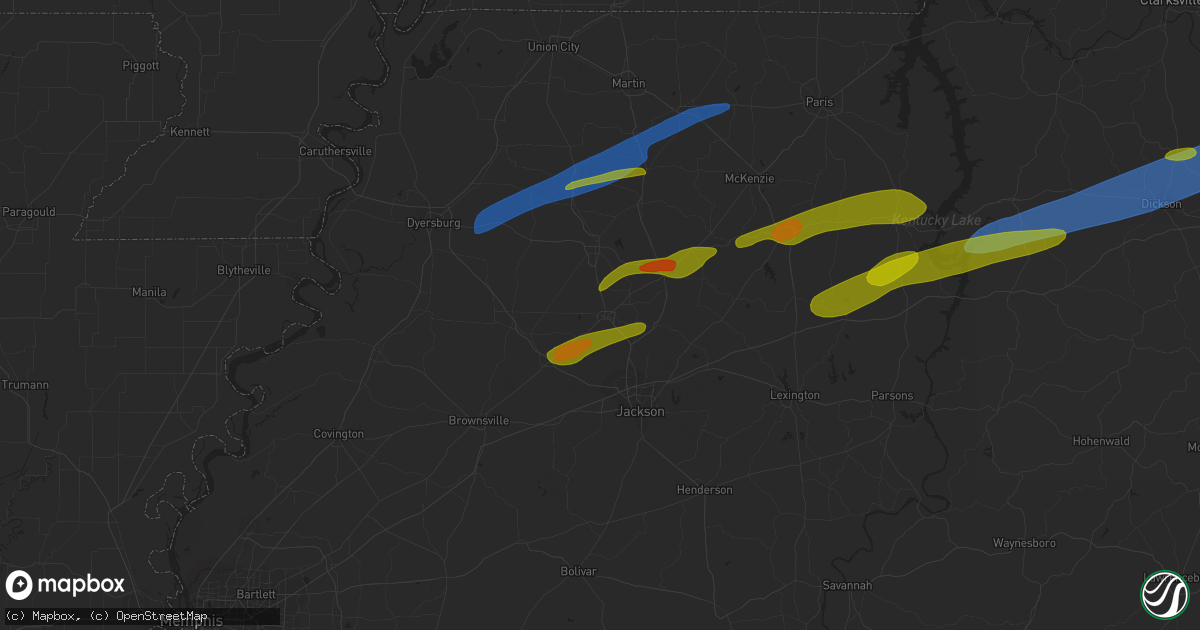 Hail map in Humboldt, TN on December 9, 2023