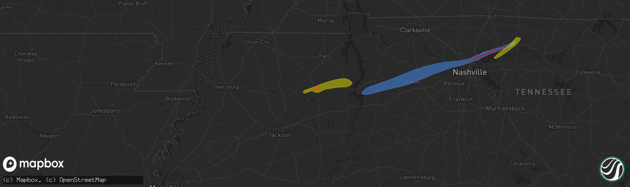 Hail map in Huntingdon, TN on December 9, 2023