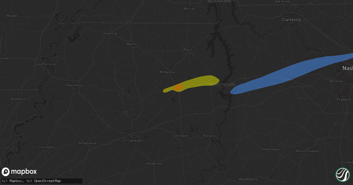 Hail map in Huntingdon, TN on December 9, 2023