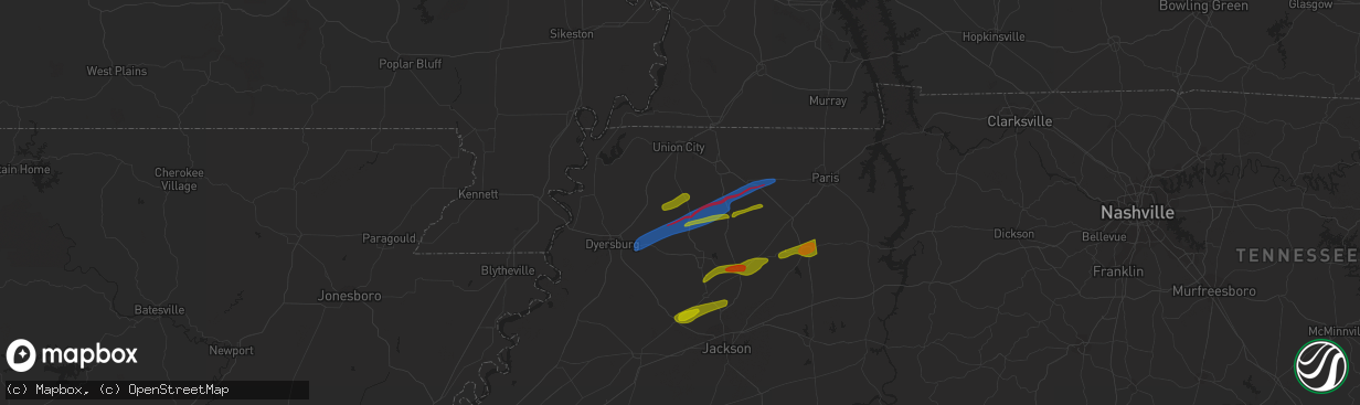 Hail map in Kenton, TN on December 9, 2023