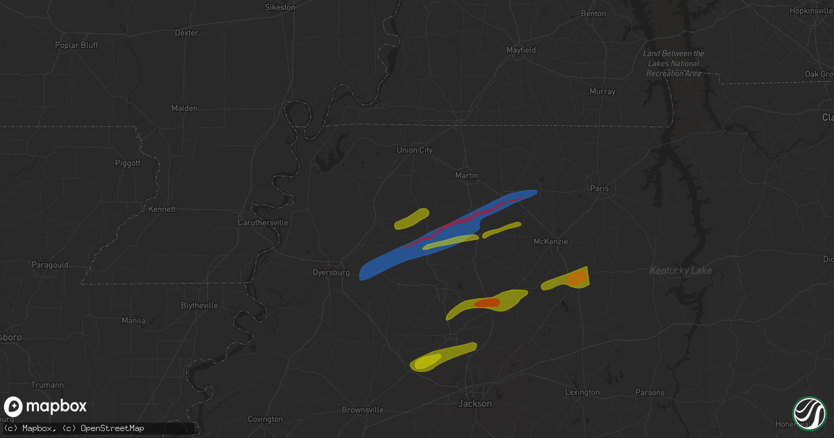 Hail map in Kenton, TN on December 9, 2023