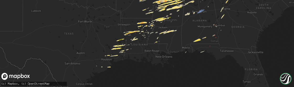 Hail map in Louisiana on December 9, 2023