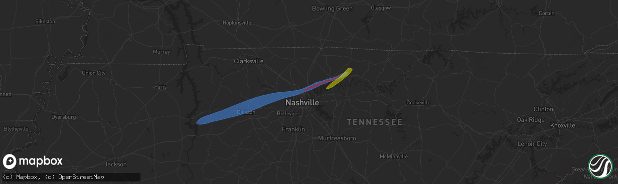 Hail map in Madison, TN on December 9, 2023