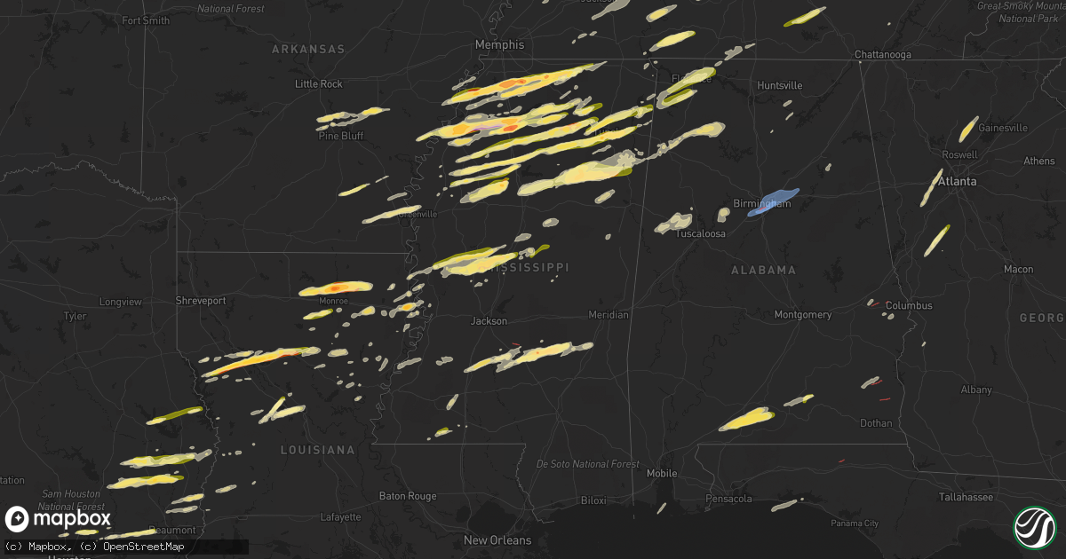 Hail map in Mississippi on December 9, 2023