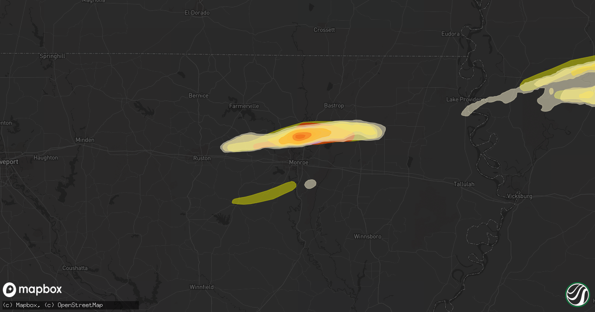 Hail map in Monroe, LA on December 9, 2023