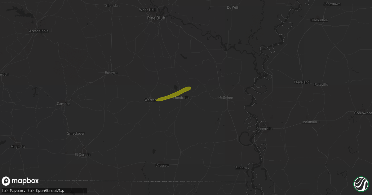 Hail map in Monticello, AR on December 9, 2023
