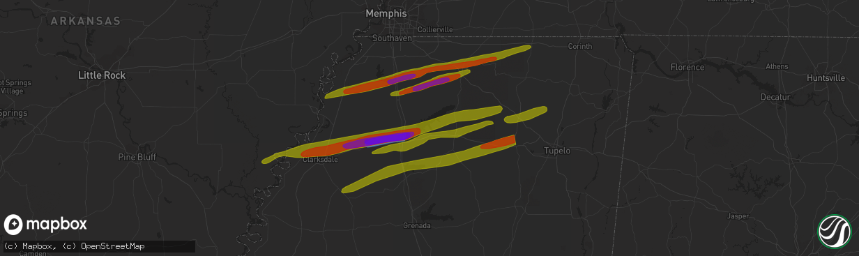 Hail map in New Albany, MS on December 9, 2023