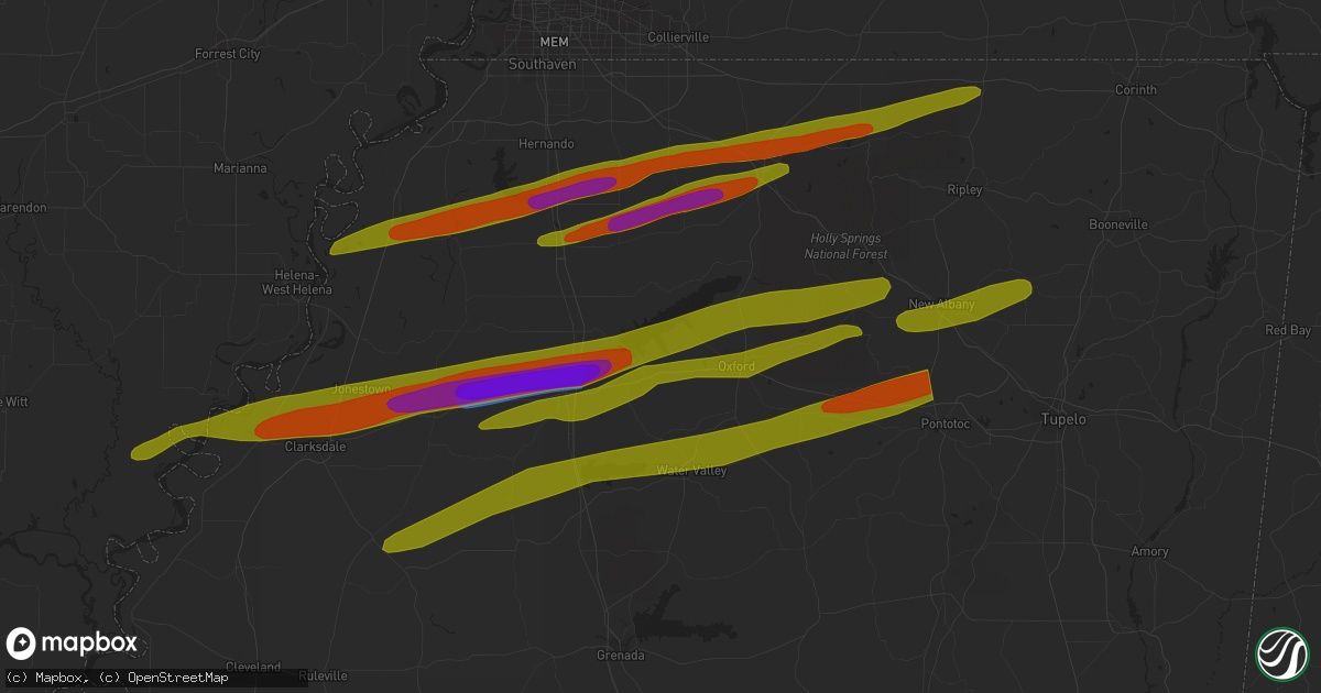 Hail map in New Albany, MS on December 9, 2023