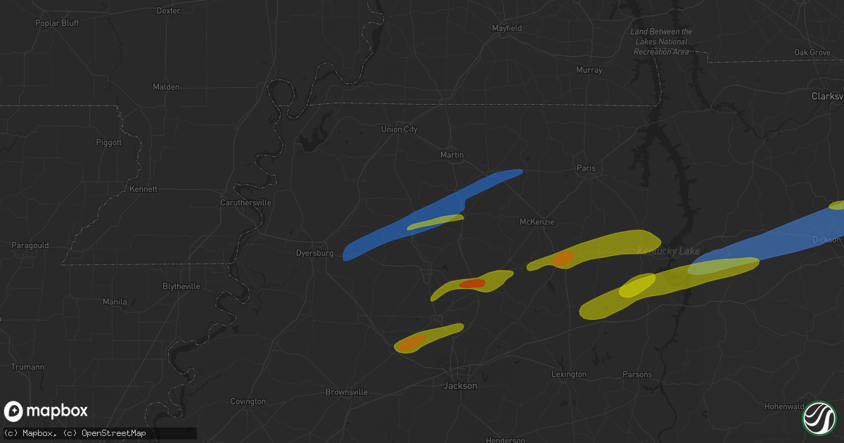 Hail map in Rutherford, TN on December 9, 2023