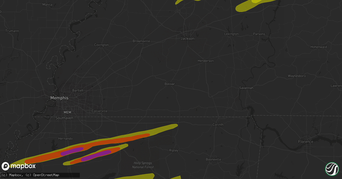 Hail map in Sardis, MS on December 9, 2023