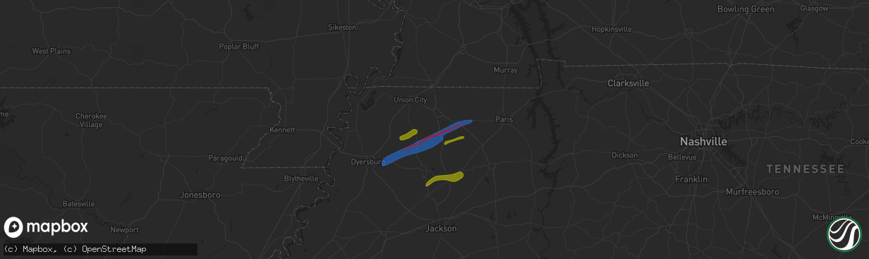 Hail map in Sharon, TN on December 9, 2023