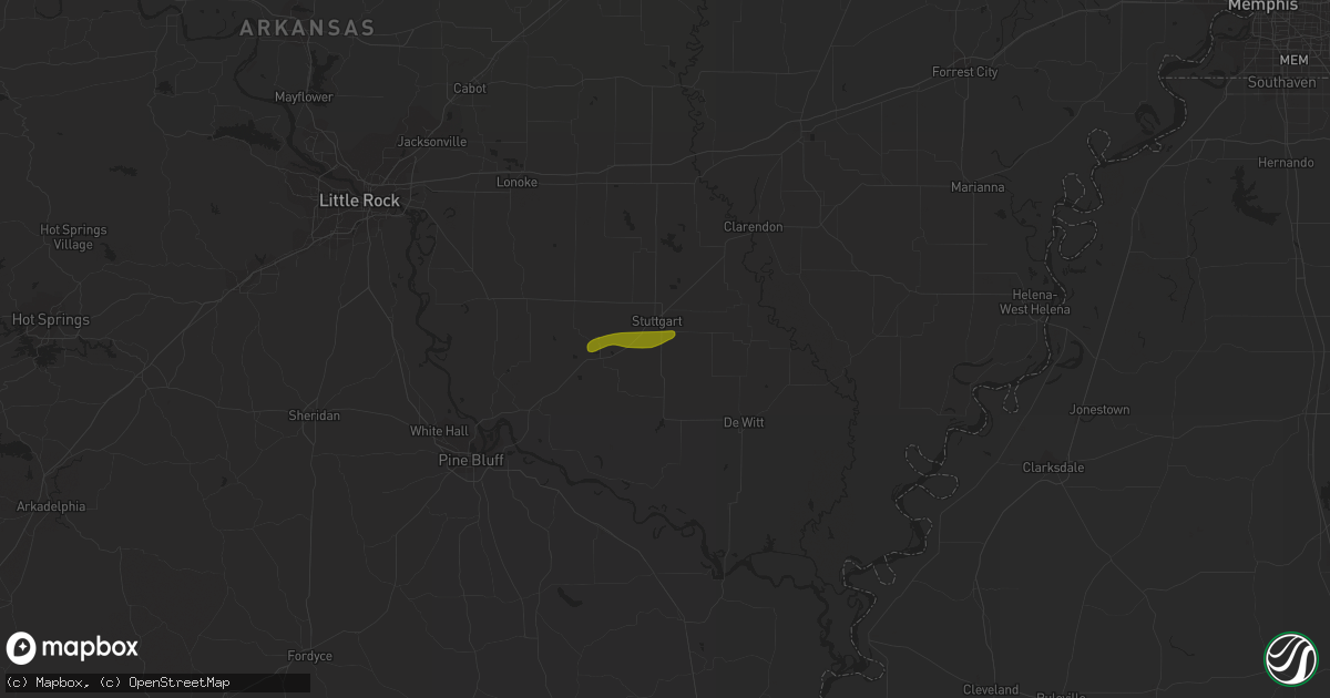 Hail map in Stuttgart, AR on December 9, 2023