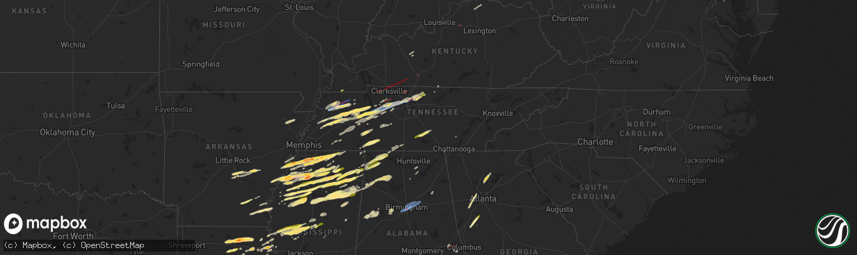 Hail map in Tennessee on December 9, 2023