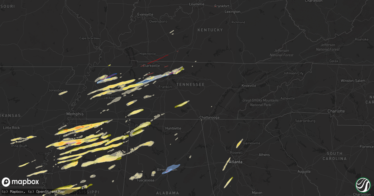 Hail map in Tennessee on December 9, 2023