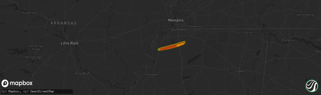 Hail map in Tunica, MS on December 9, 2023