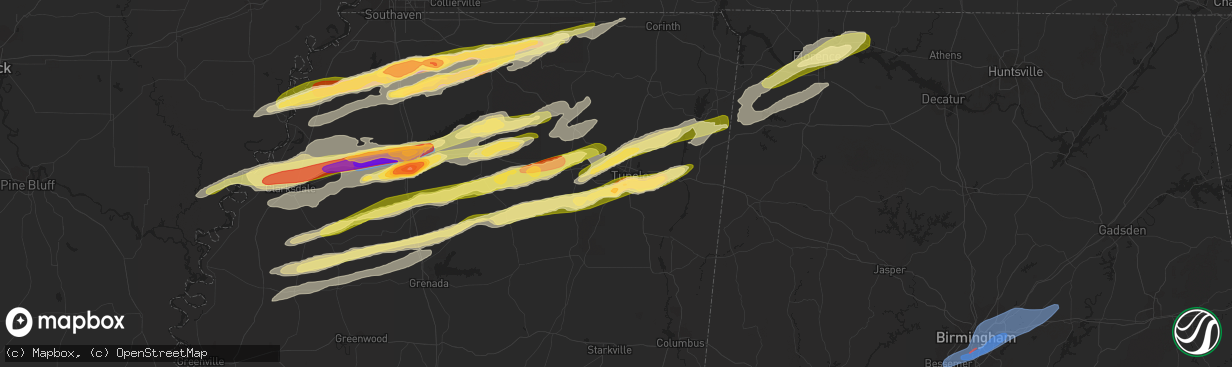 Hail map in Tupelo, MS on December 9, 2023