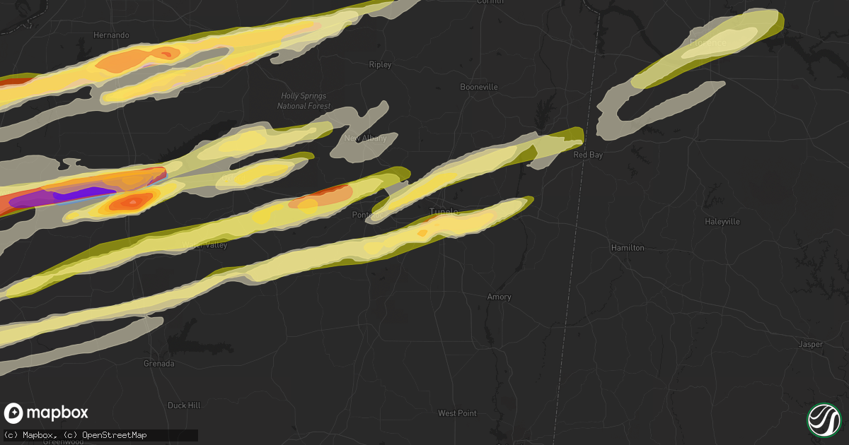 Hail map in Tupelo, MS on December 9, 2023