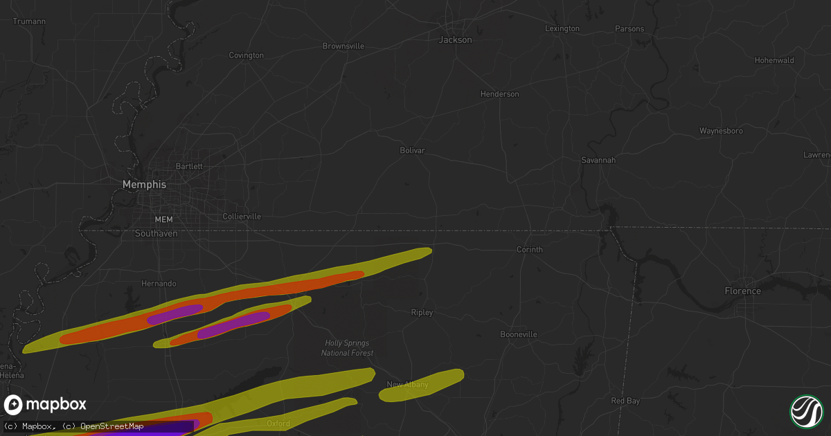 Hail map in Water Valley, MS on December 9, 2023