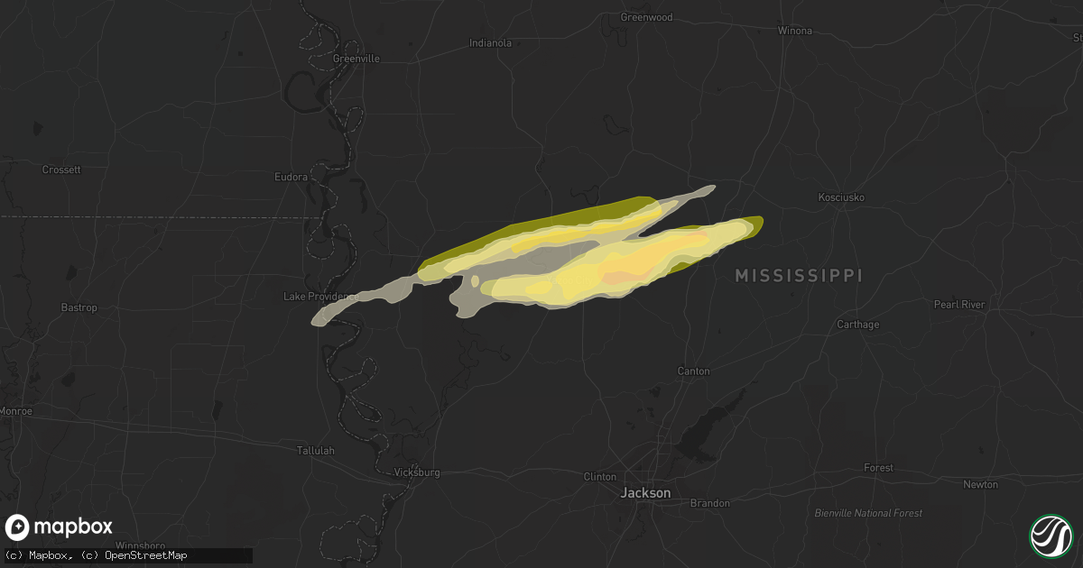 Hail map in Yazoo City, MS on December 9, 2023