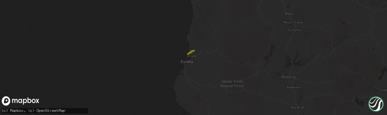 Hail map in Arcata, CA on December 10, 2015