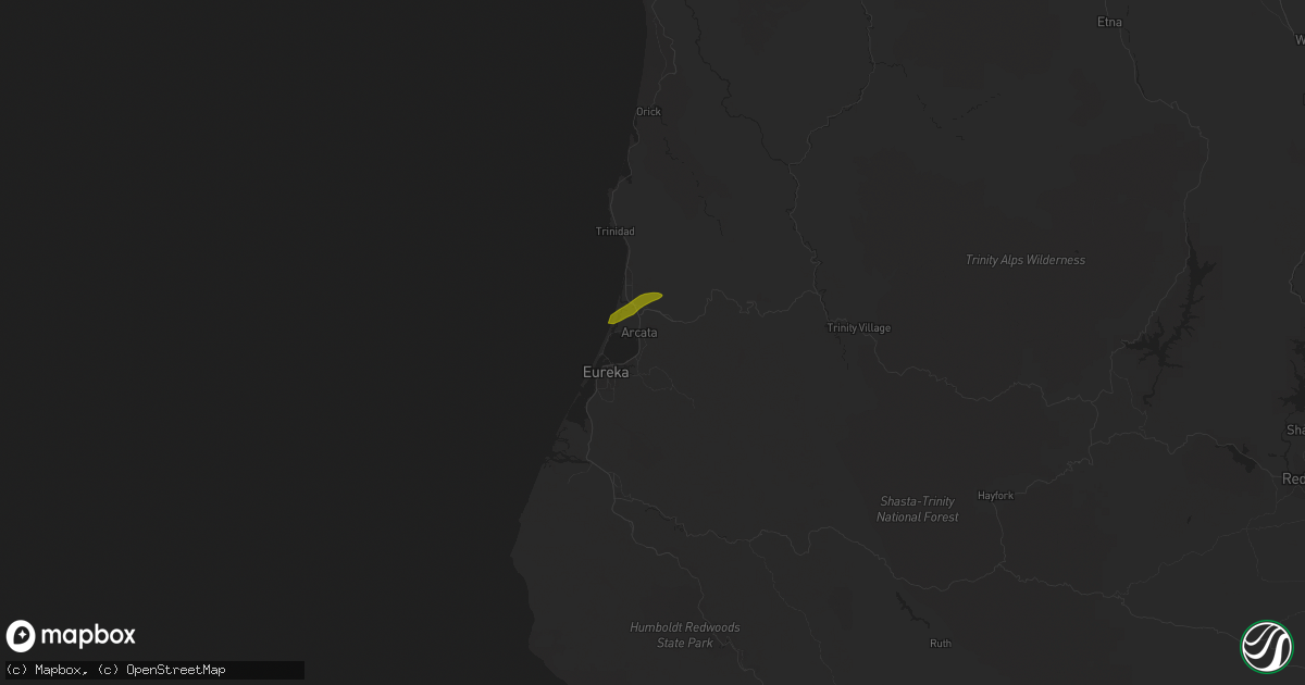 Hail map in Arcata, CA on December 10, 2015