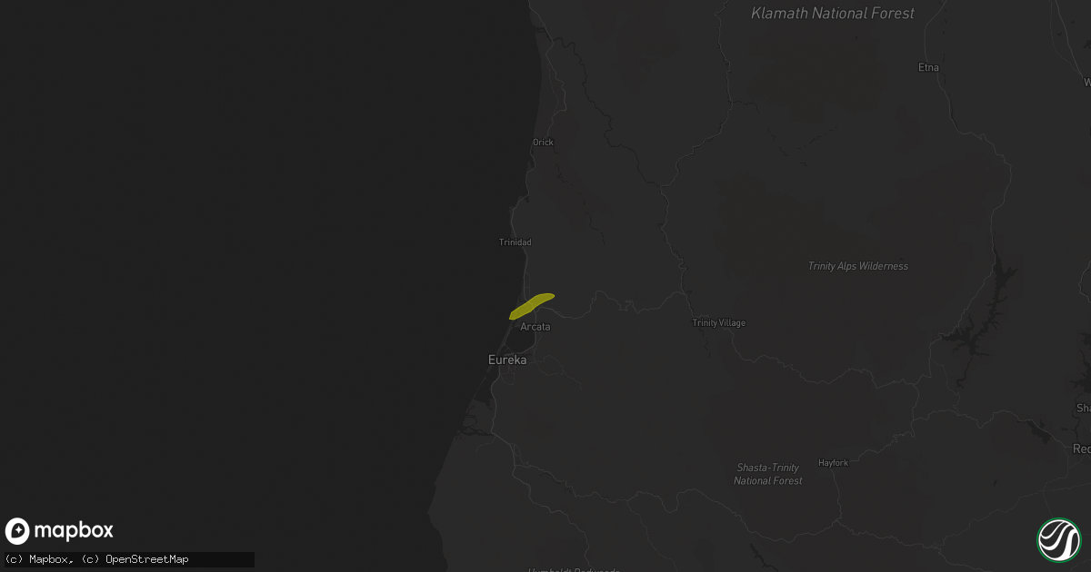 Hail map in Mckinleyville, CA on December 10, 2015